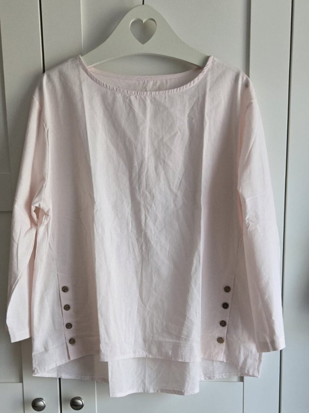 Pale Pink 100% Linen High Low Tunic Top Button Detail PTP24 - Picture 3 of 9